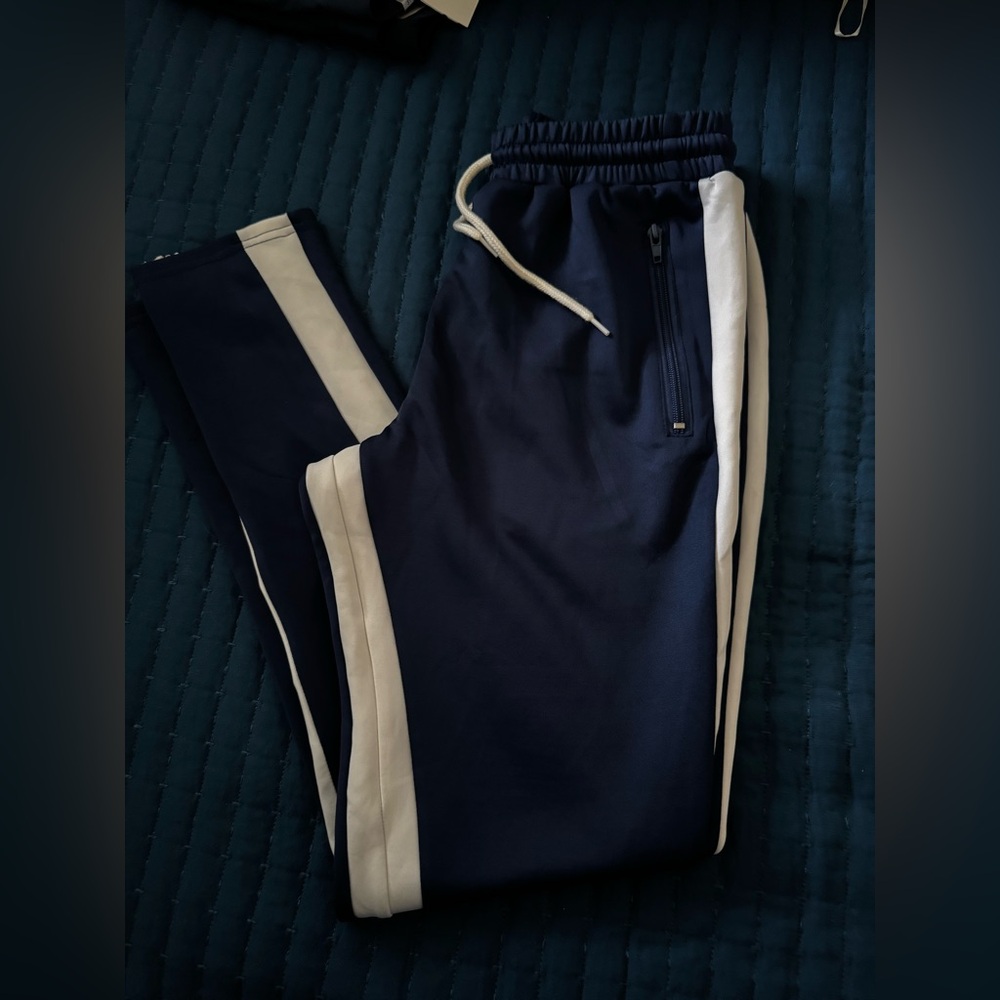 Blue and White Joggers with Sporty Side Stripes